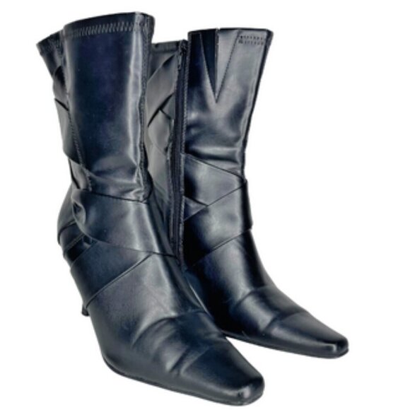 Fashion Bug Women's Morgan Faux Leather Pointed Toe Mid Calf Heel Boots Sz 8.5W - Picture 2 of 8